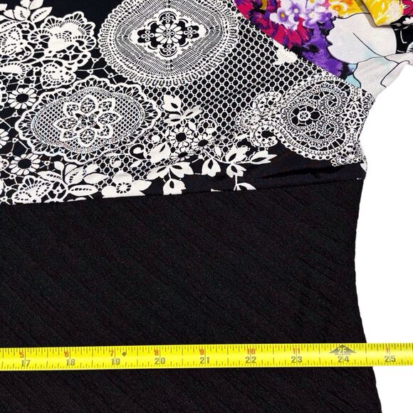 Calessa Floral Tunic Top Womens 2X White Black Colorblock Roll Tab Sleeves - Picture 7 of 11